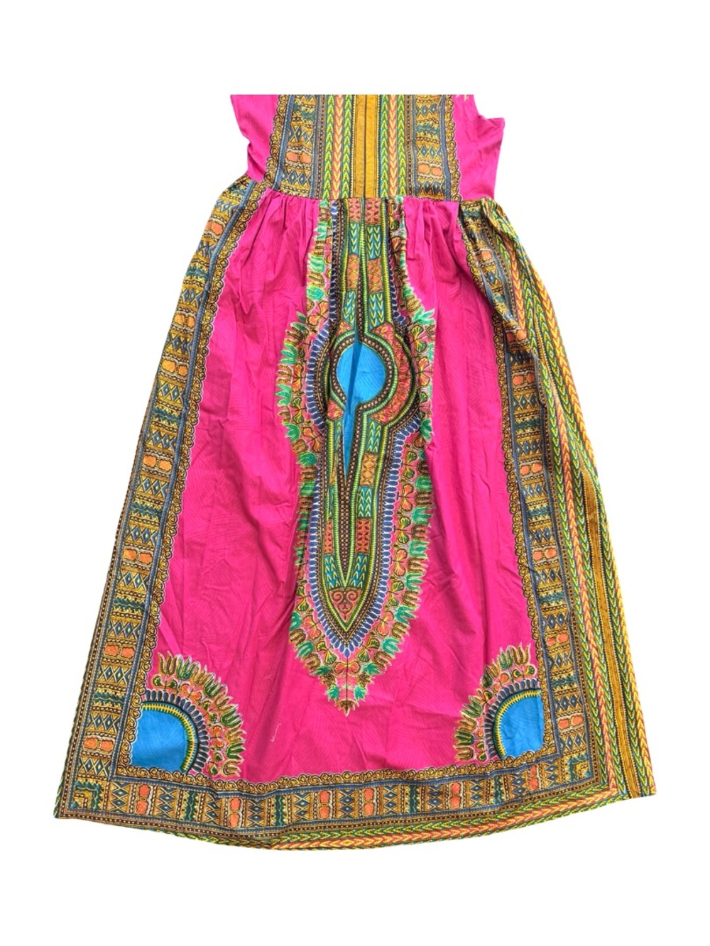 Sleeveless Magenta Maxi Dress with African Print Tie-Waist - Picture 11 of 15